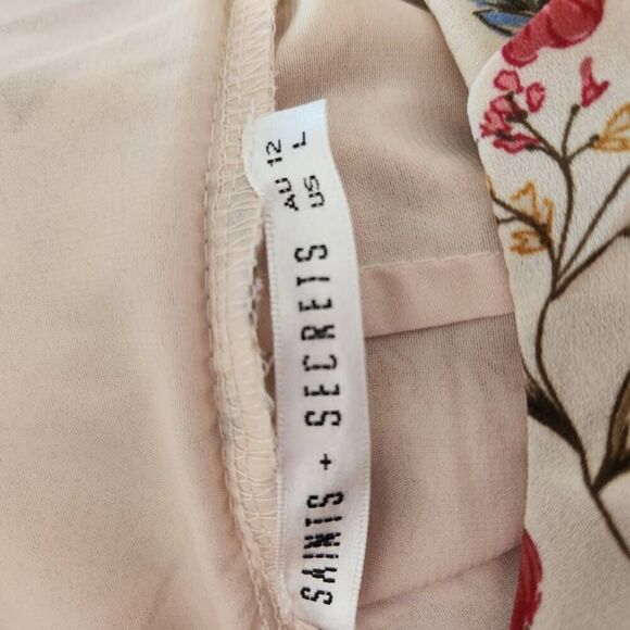 Saints + Secrets Tan Floral Sleeveless Ruffle Hem Relaxed Jumpsuit Size Large - Picture 12 of 13